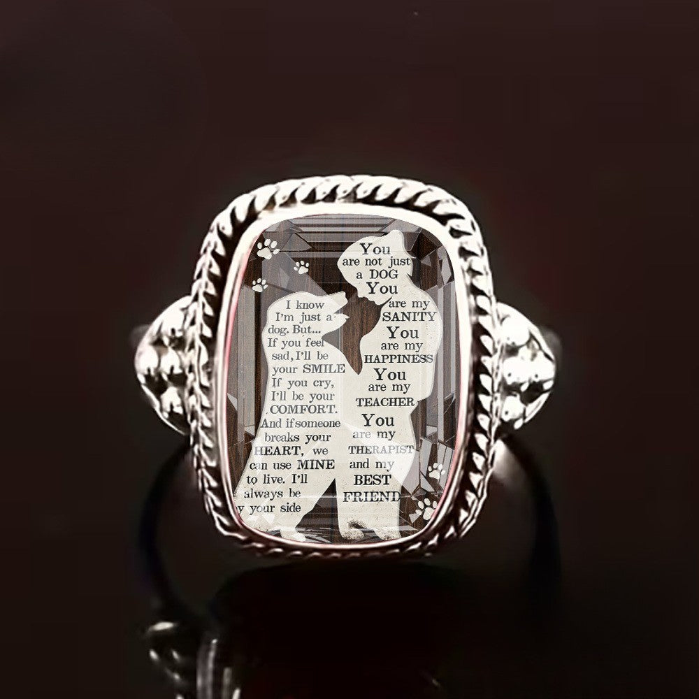 Dog Companion Text Square Ring
