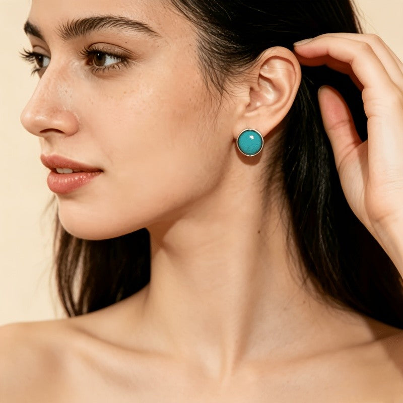 Turquoise Round Stud Earrings