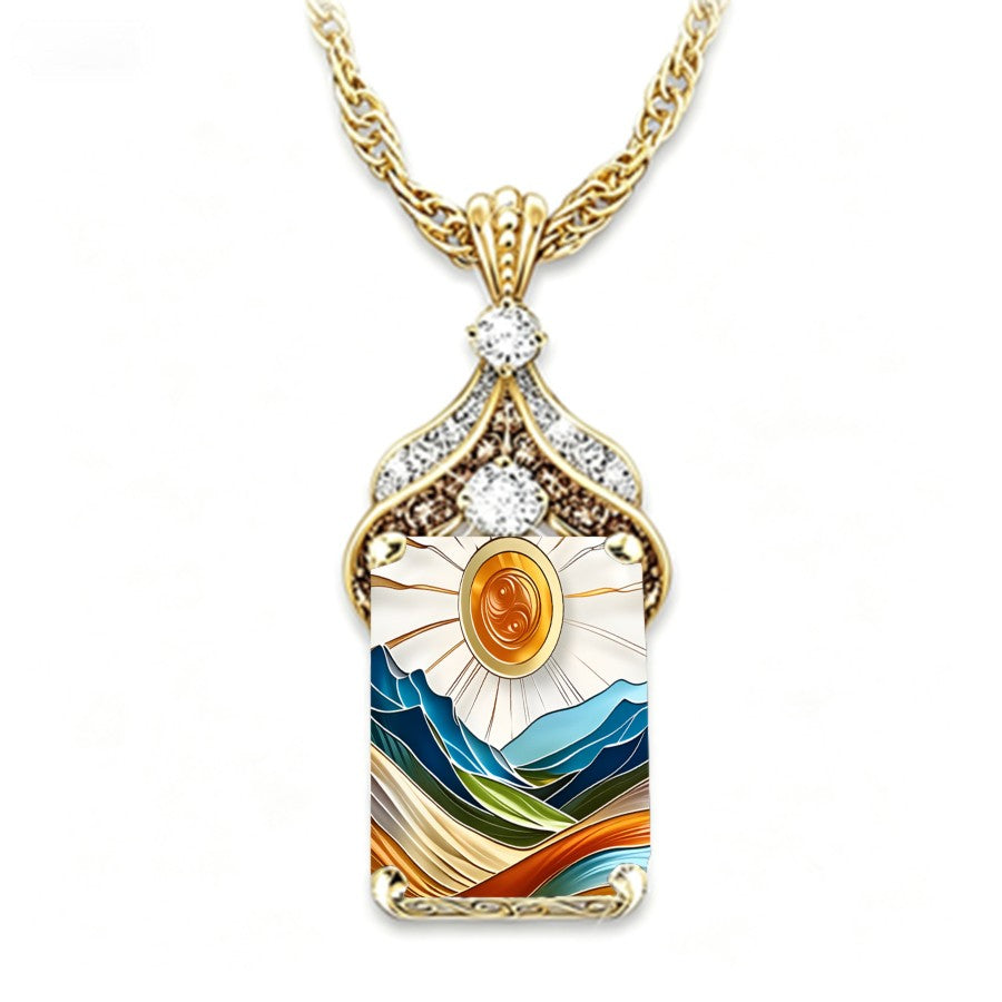 Sun & Waves Landscape Pendant Necklace