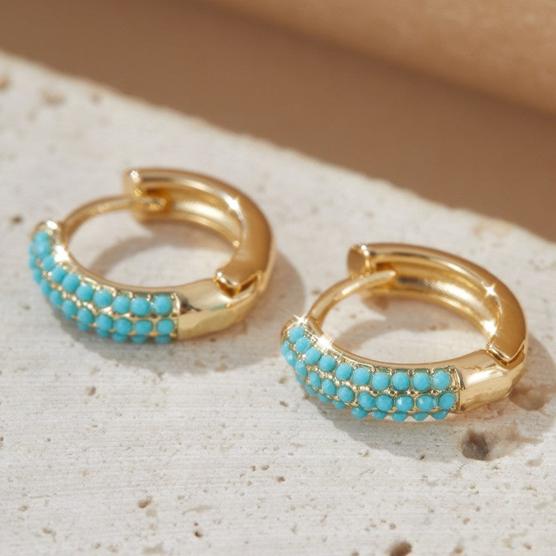 Turquoise Pave Heart Huggie Earrings