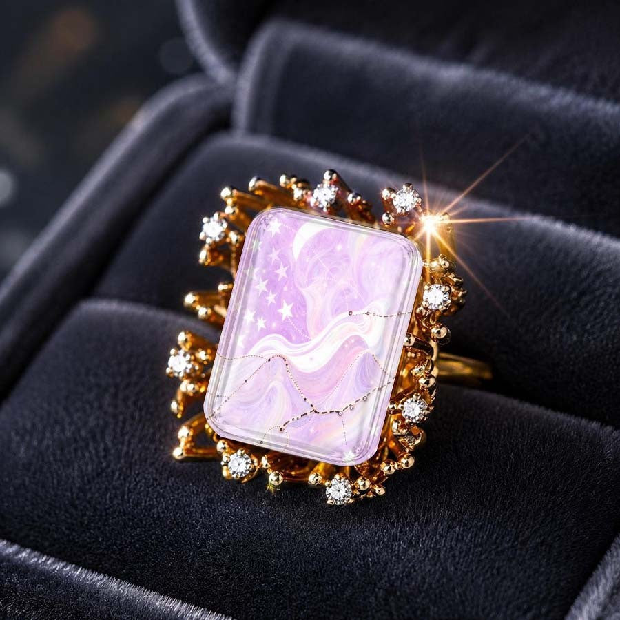 Purple Constellation Rectangle Ring