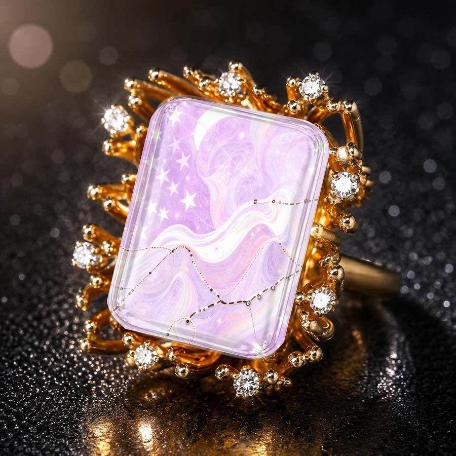 Purple Constellation Rectangle Ring