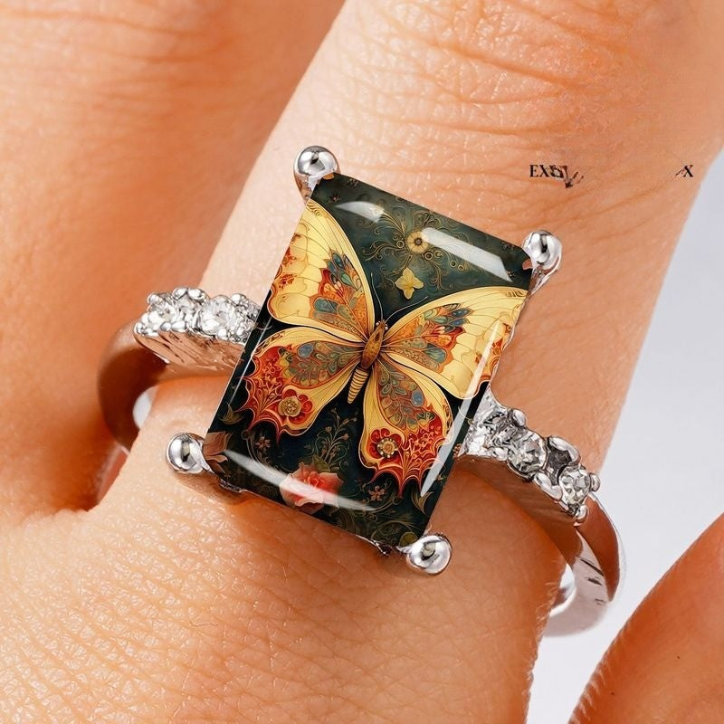 Ornate Butterfly Rectangular Ring