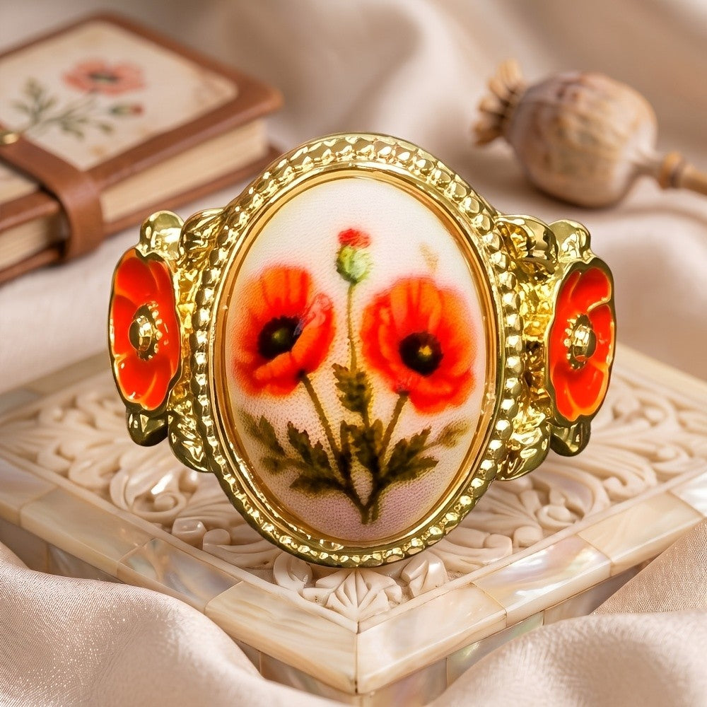 Red Poppy Oval Statement Ring