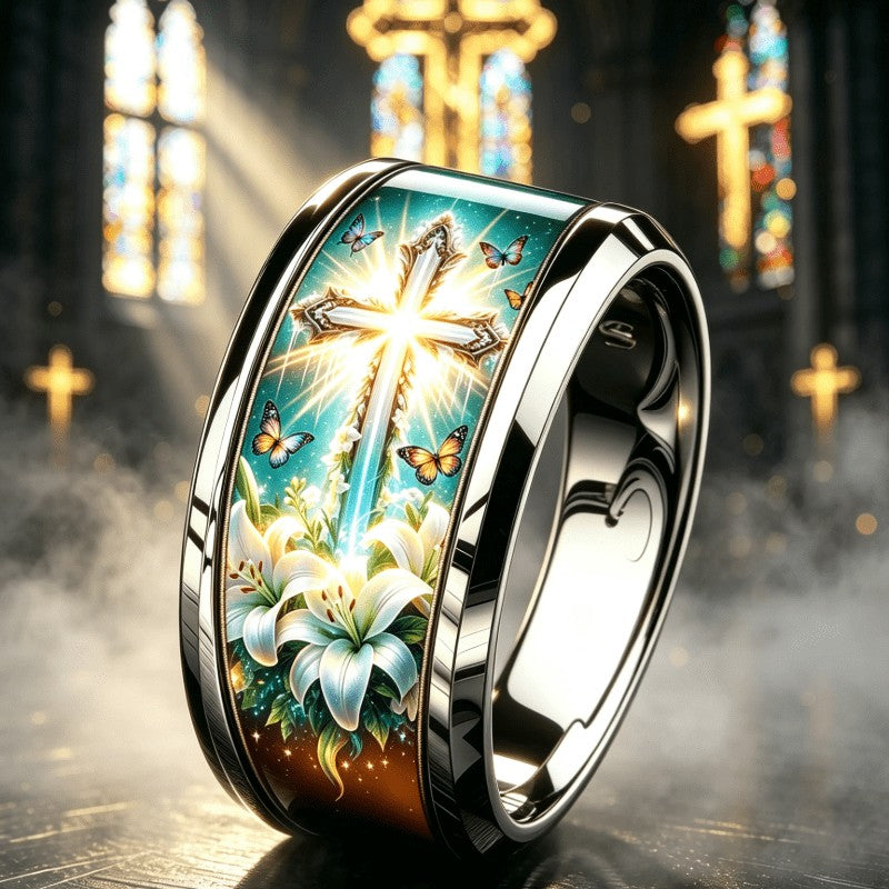 Luminous Cross & Lily Ring