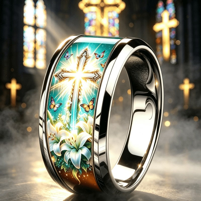 Luminous Cross & Lily Ring