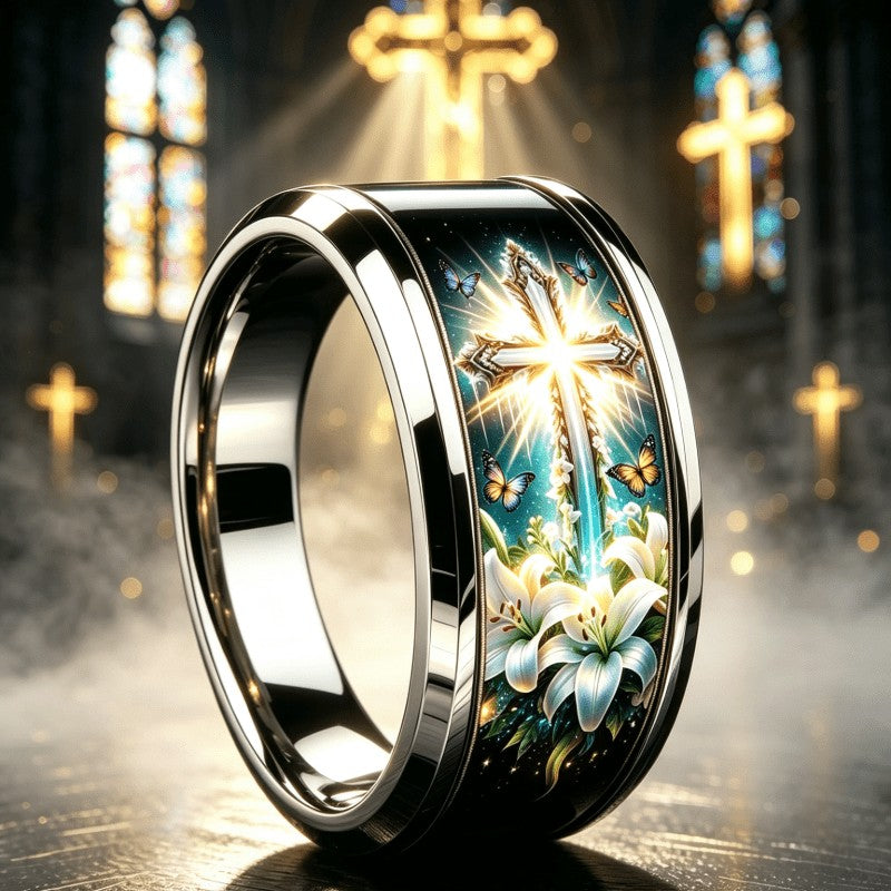 Luminous Cross & Lily Ring