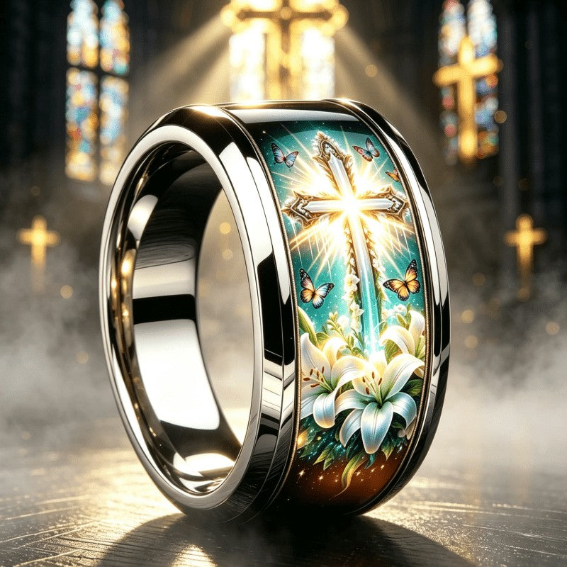 Luminous Cross & Lily Ring
