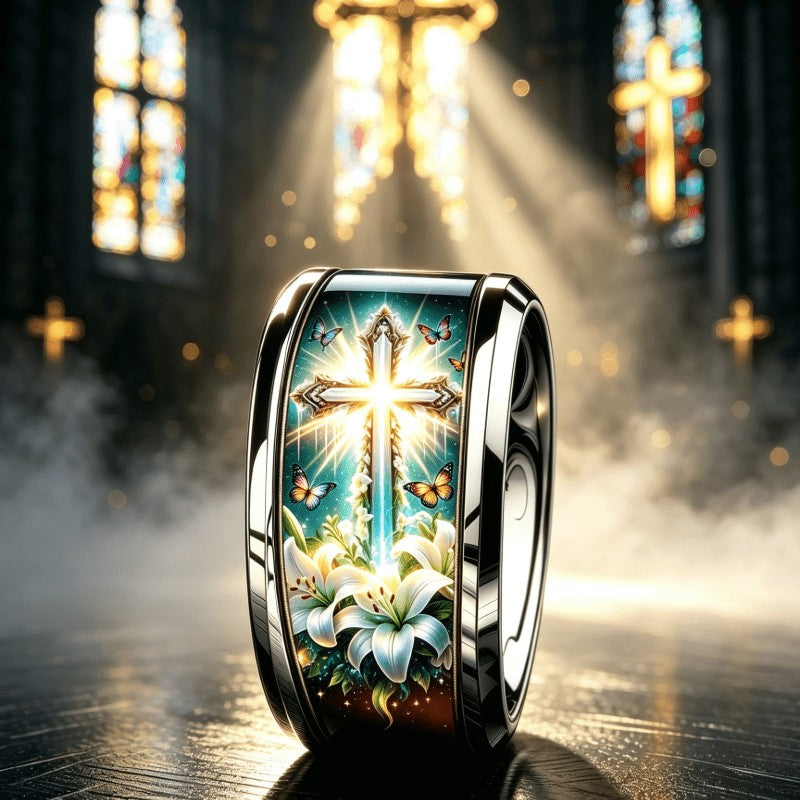 Luminous Cross & Lily Ring