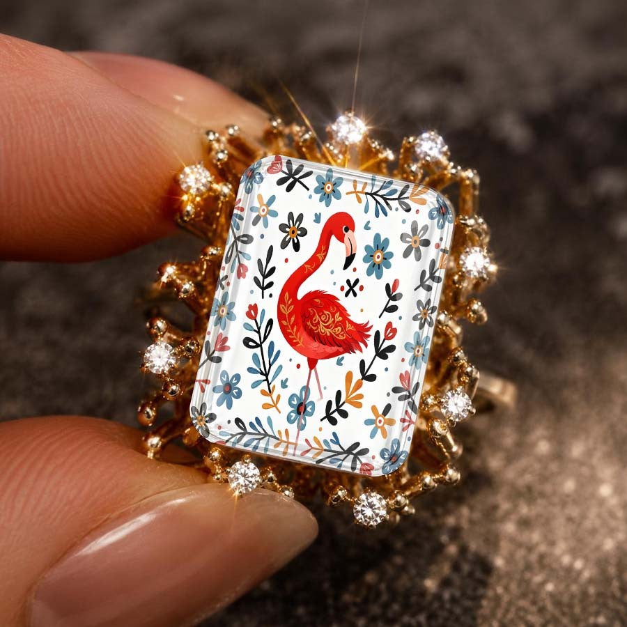 Flamingo Floral Square Ring