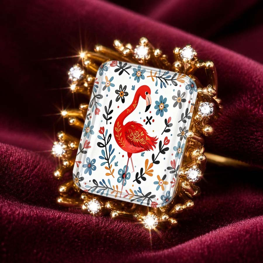 Flamingo Floral Square Ring