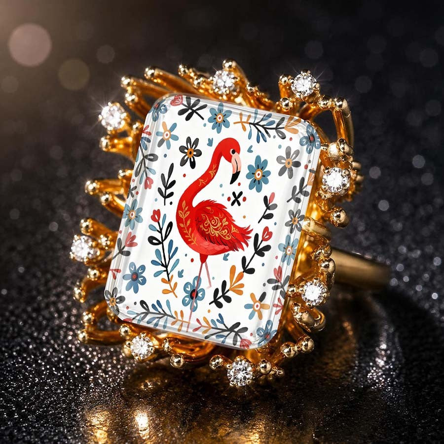 Flamingo Floral Square Ring