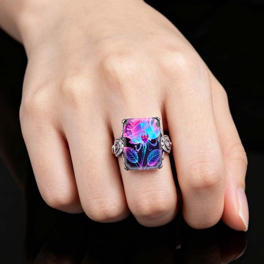 Neon Floral Square Ring