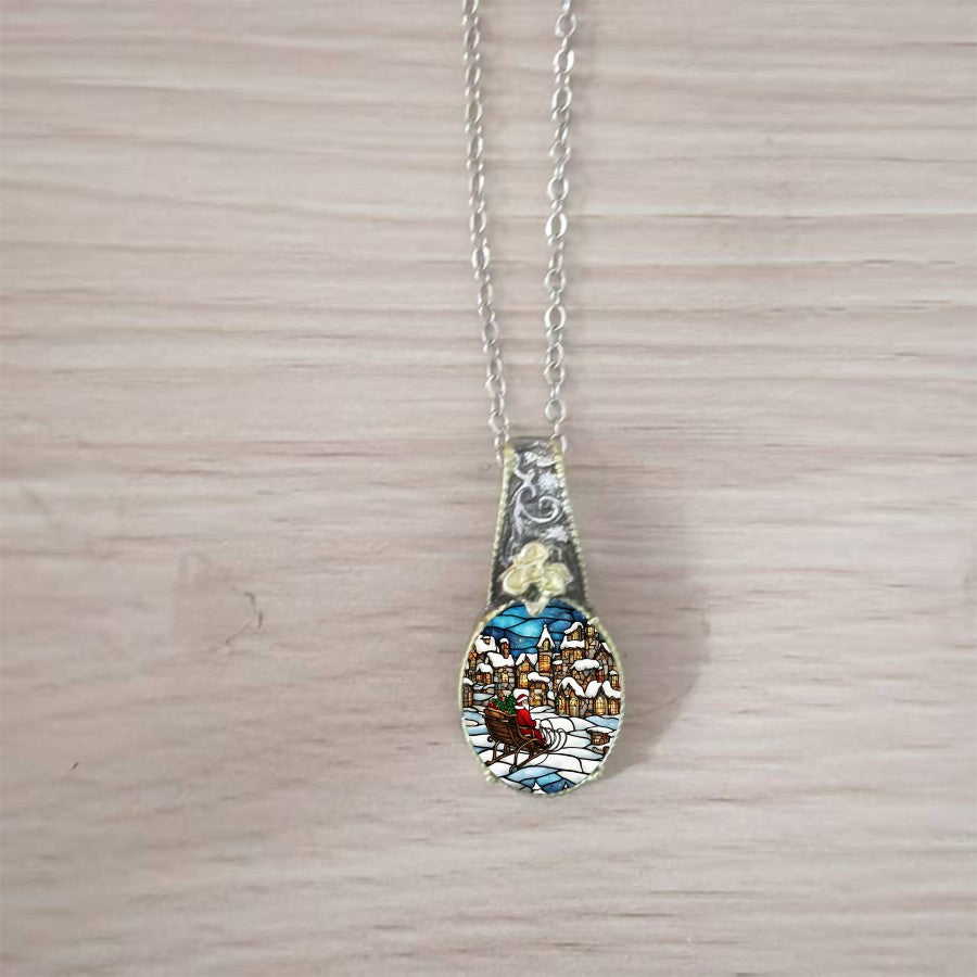 Stained Glass Sleigh Pendant Necklace