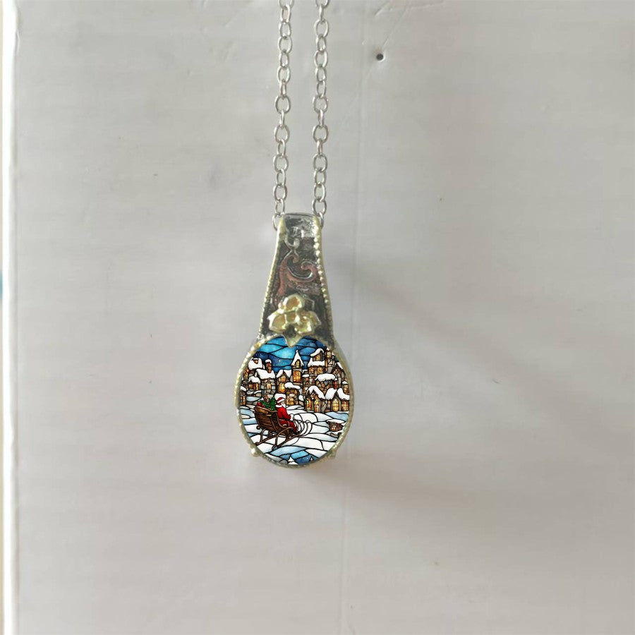 Stained Glass Sleigh Pendant Necklace