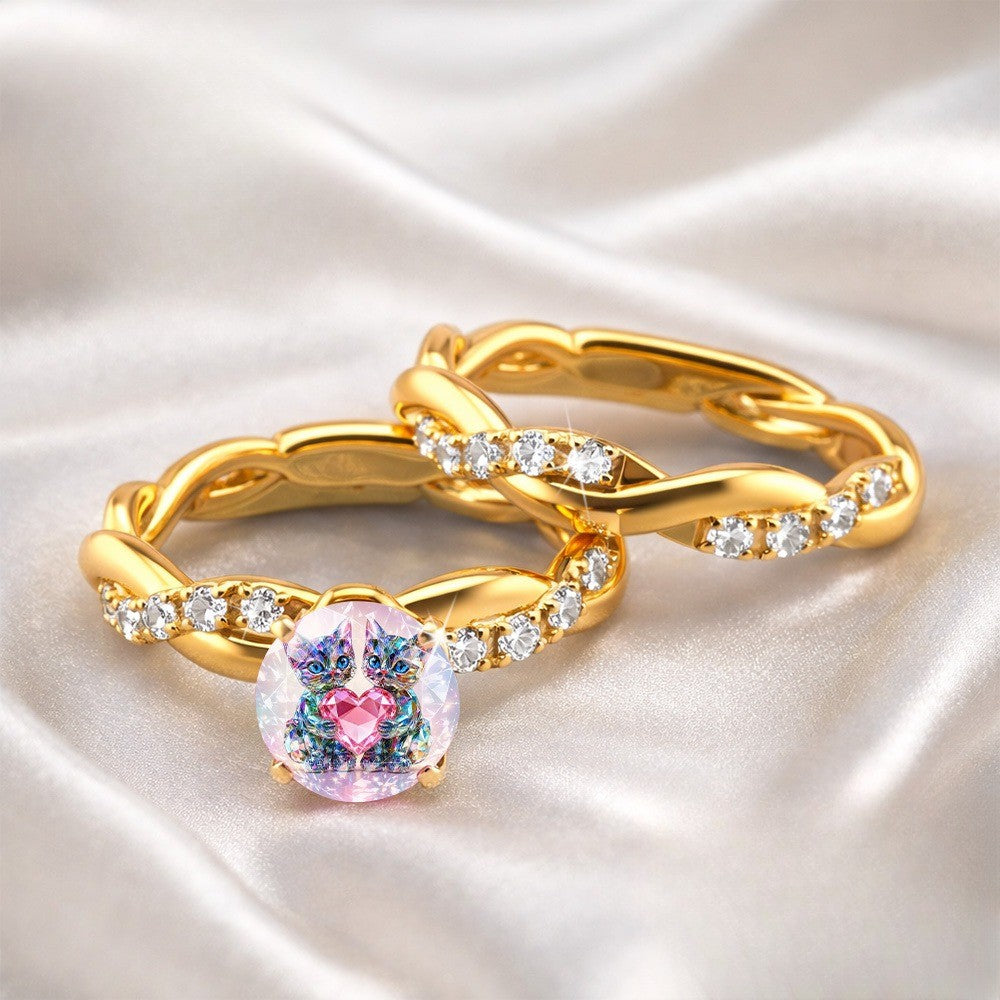 Twisted Band Cat & Heart Ring