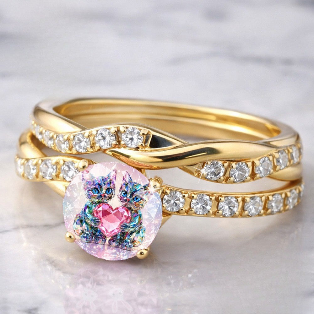Twisted Band Cat & Heart Ring