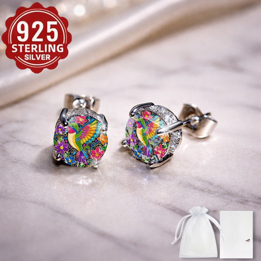 Rainbow Hummingbird Stud Earrings