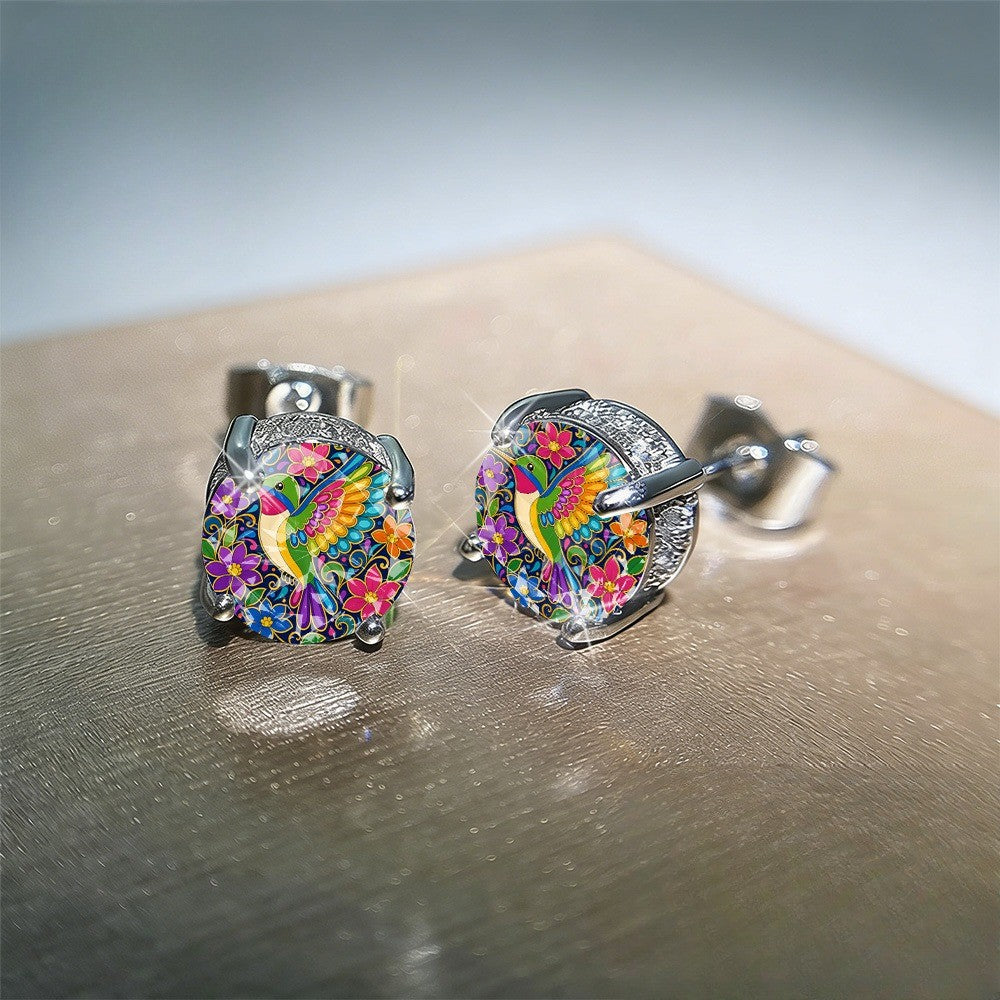 Rainbow Hummingbird Stud Earrings