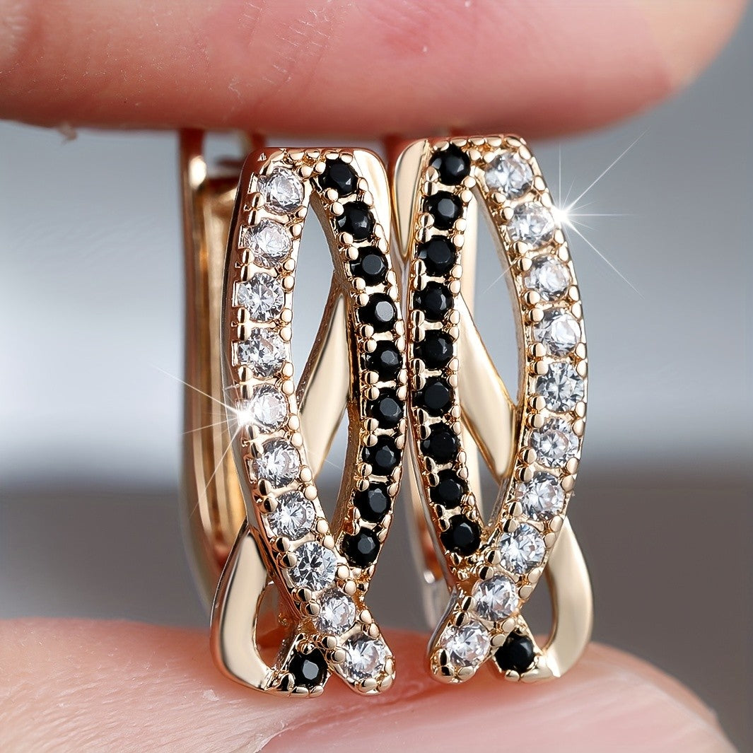 Black & White Crystal Twist Hoop Earrings