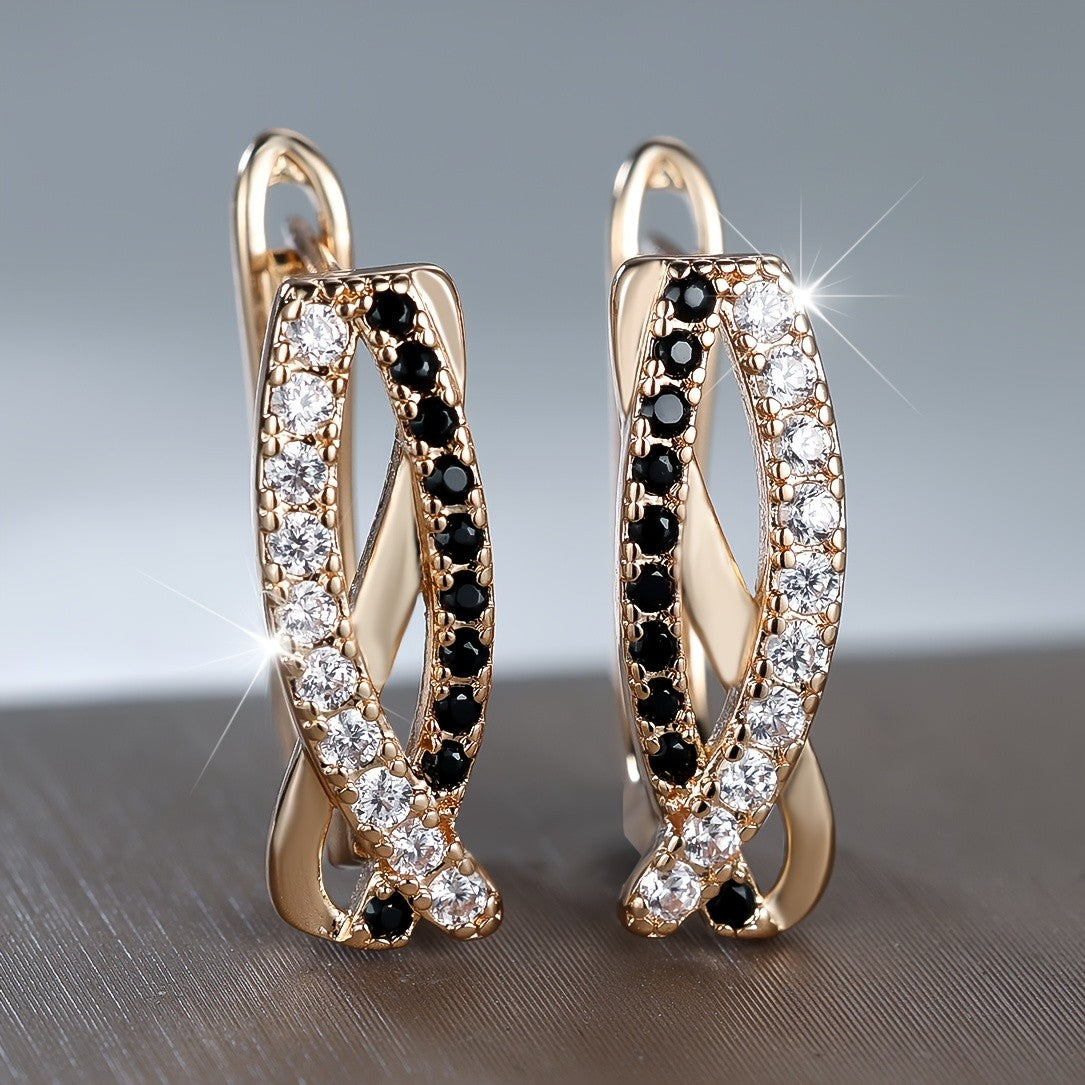 Black & White Crystal Twist Hoop Earrings