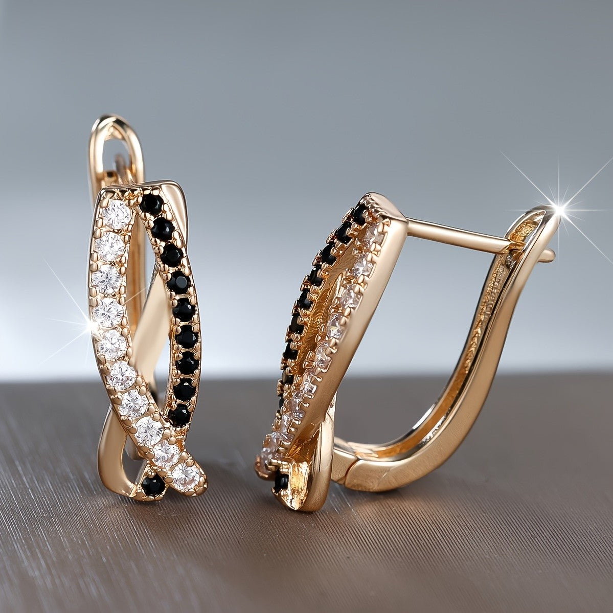 Black & White Crystal Twist Hoop Earrings