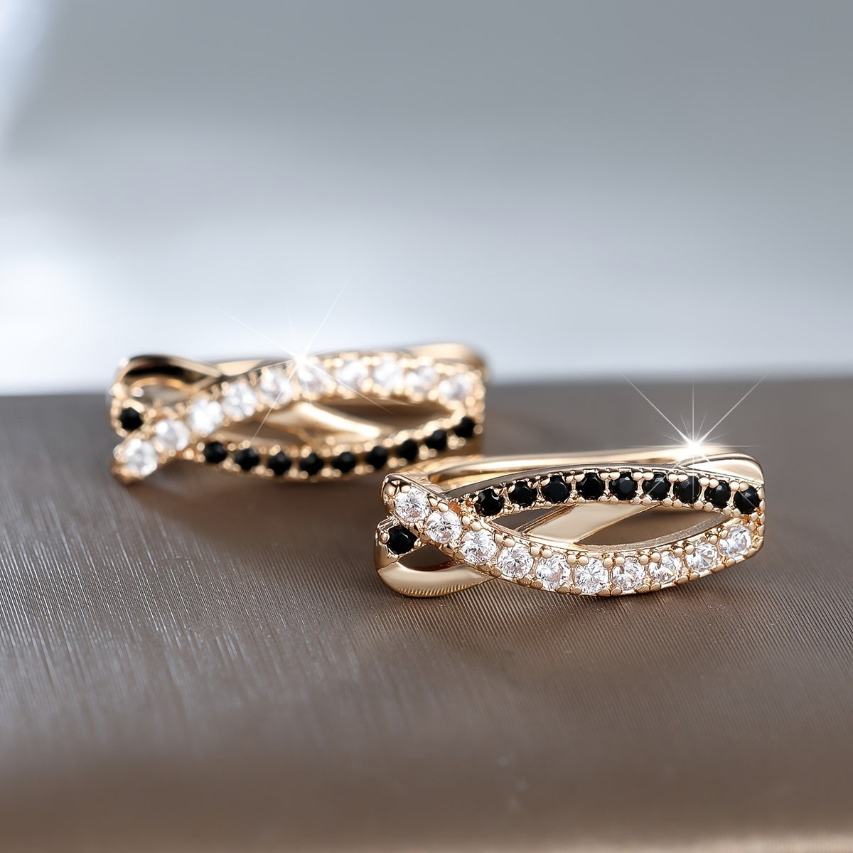 Black & White Crystal Twist Hoop Earrings