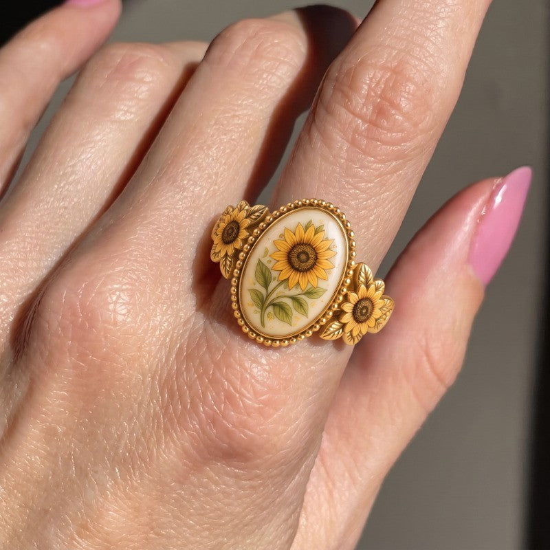 Sunflower Cameo Oval Ring