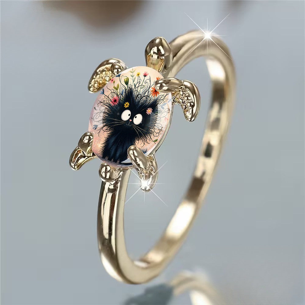 Black Cat Floral Hug Ring