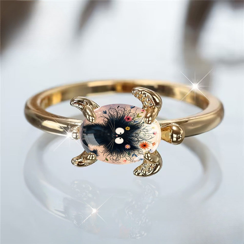 Black Cat Floral Hug Ring
