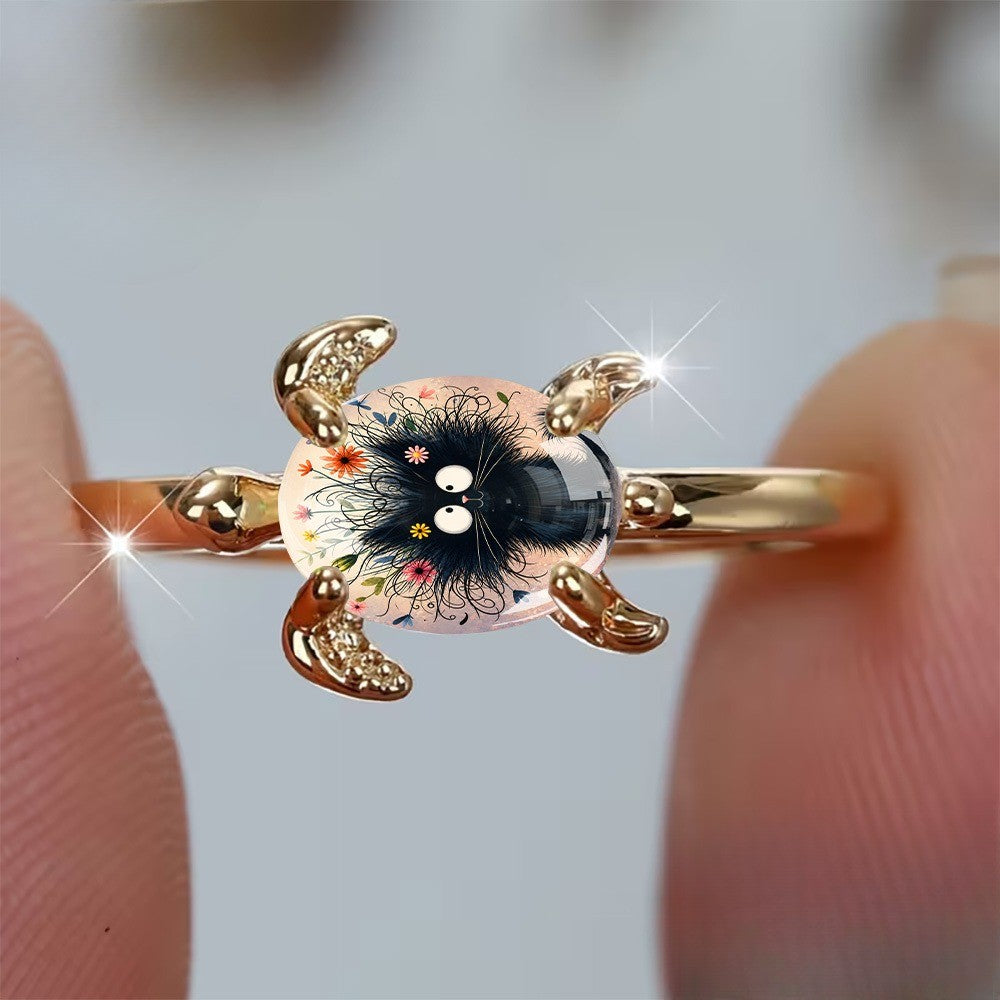 Black Cat Floral Hug Ring