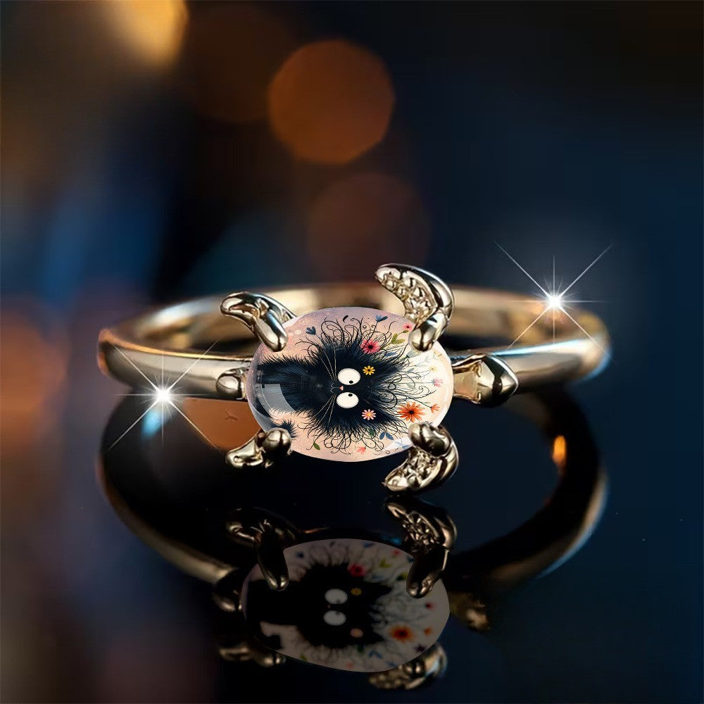 Black Cat Floral Hug Ring