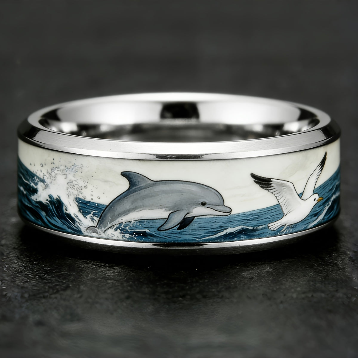 Dolphin & Seagull Wave Ring