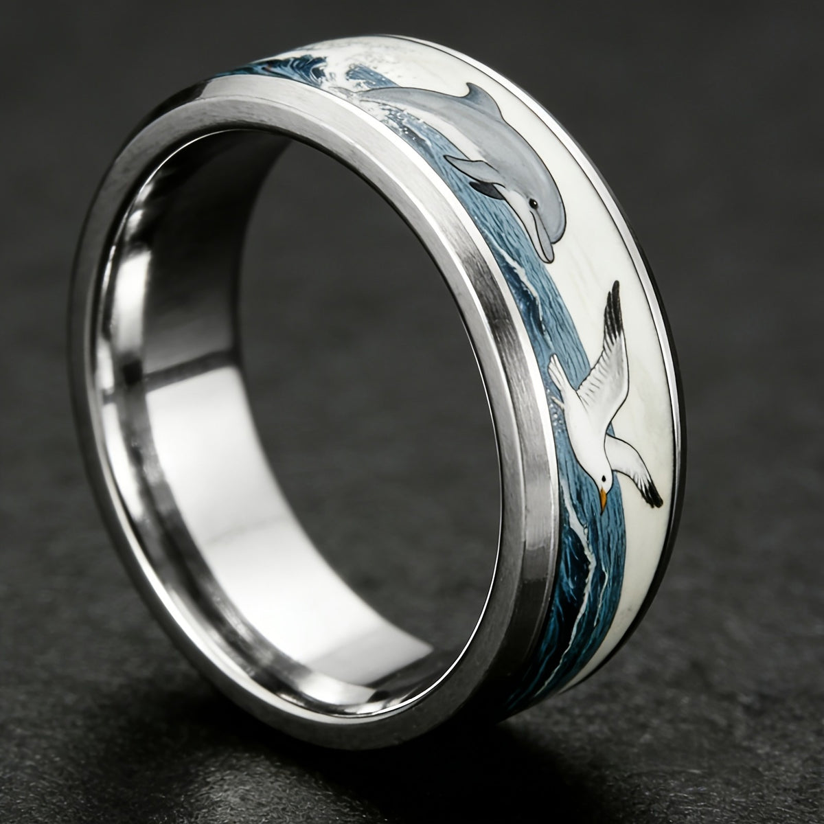 Dolphin & Seagull Wave Ring