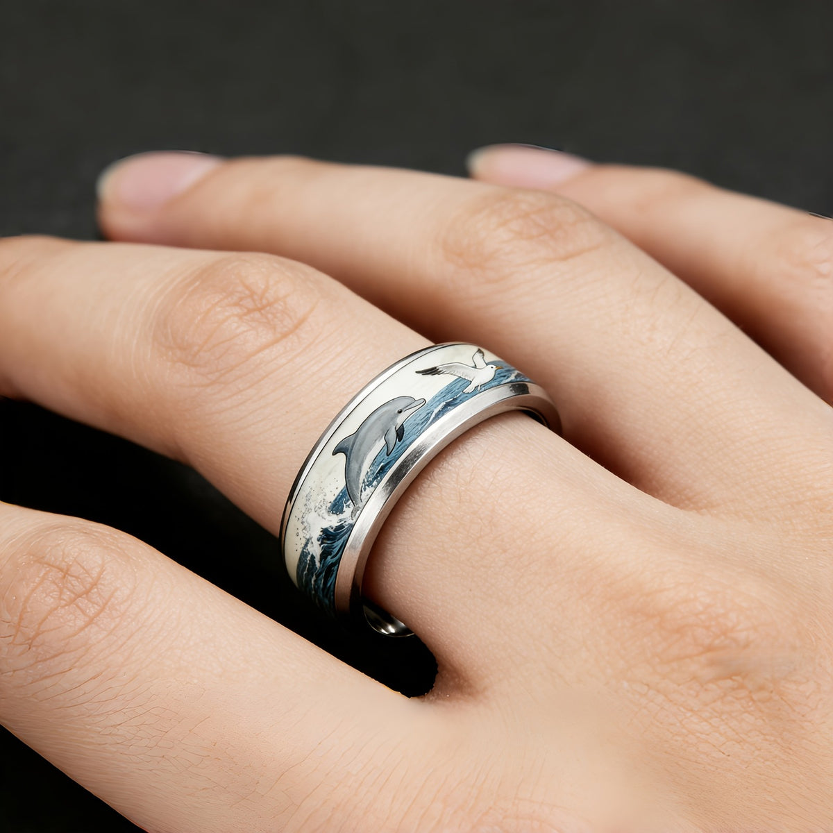 Dolphin & Seagull Wave Ring