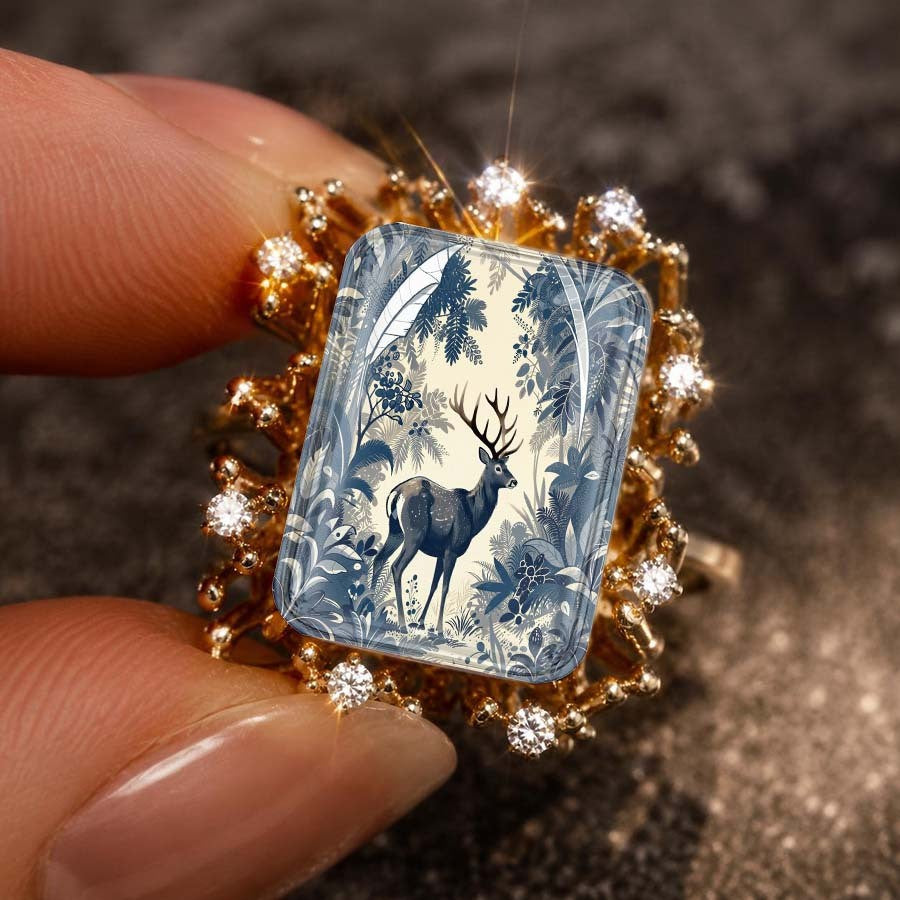 Blue Deer Rectangular Ring