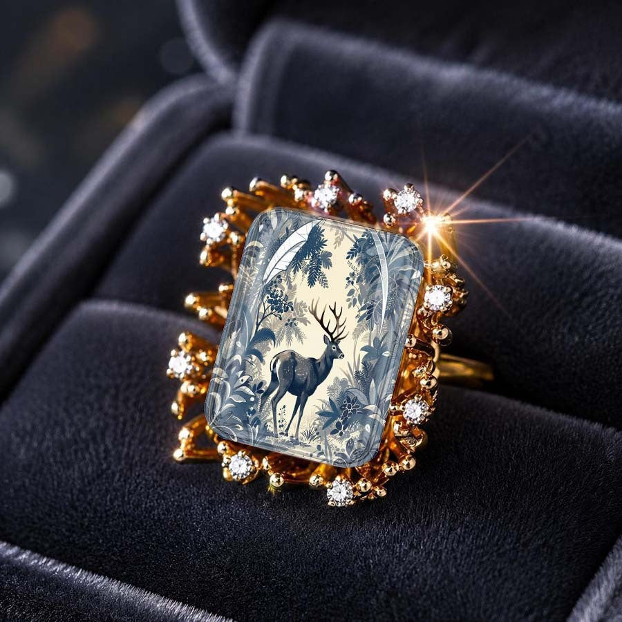 Blue Deer Rectangular Ring