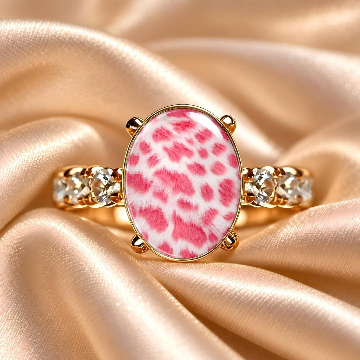Pink Leopard Oval Crystal Accent Ring