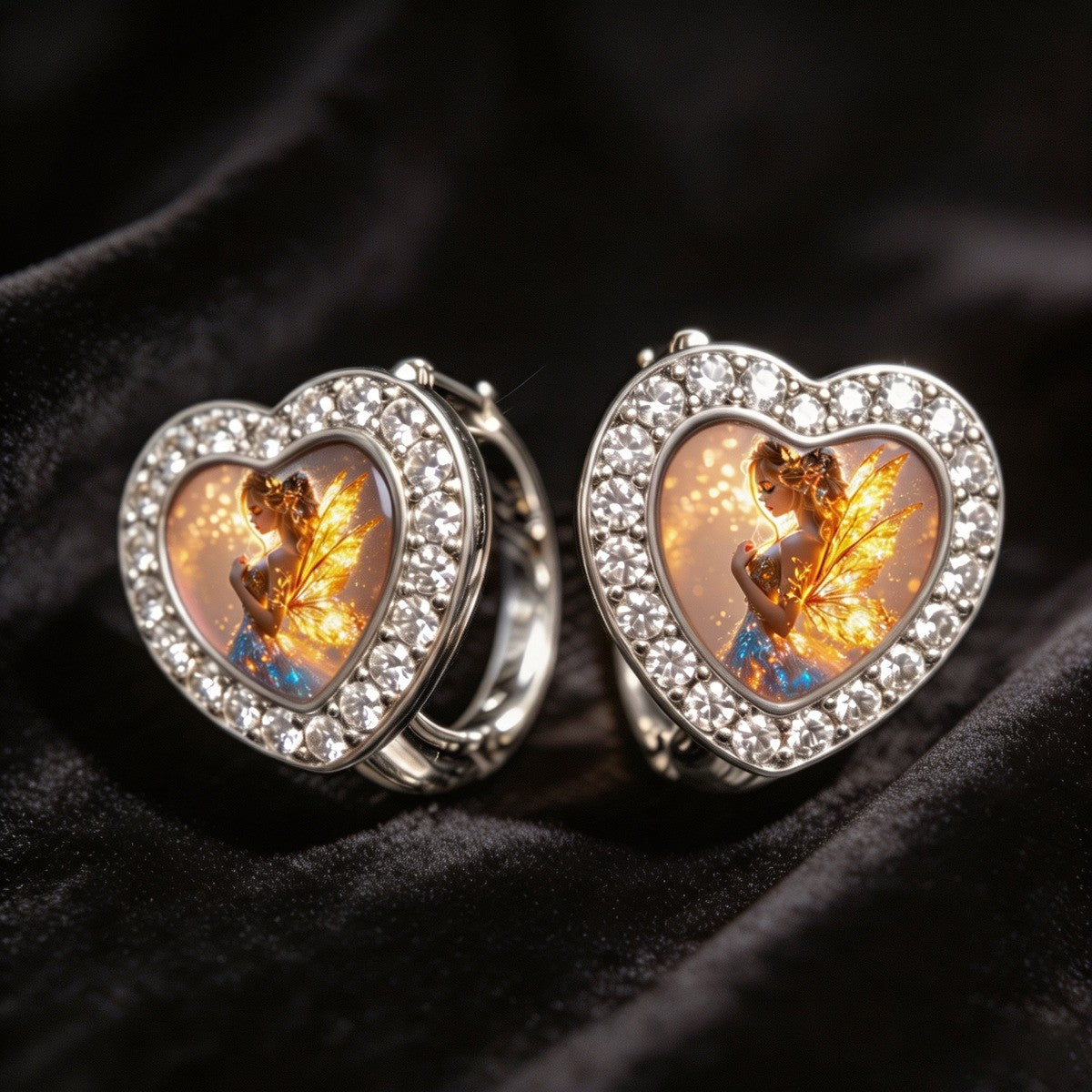 Crystal Heart Fairy Huggie Earrings