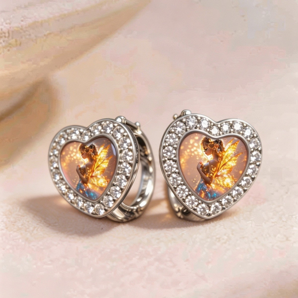 Crystal Heart Fairy Huggie Earrings