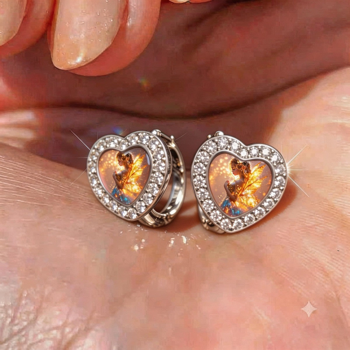 Crystal Heart Fairy Huggie Earrings