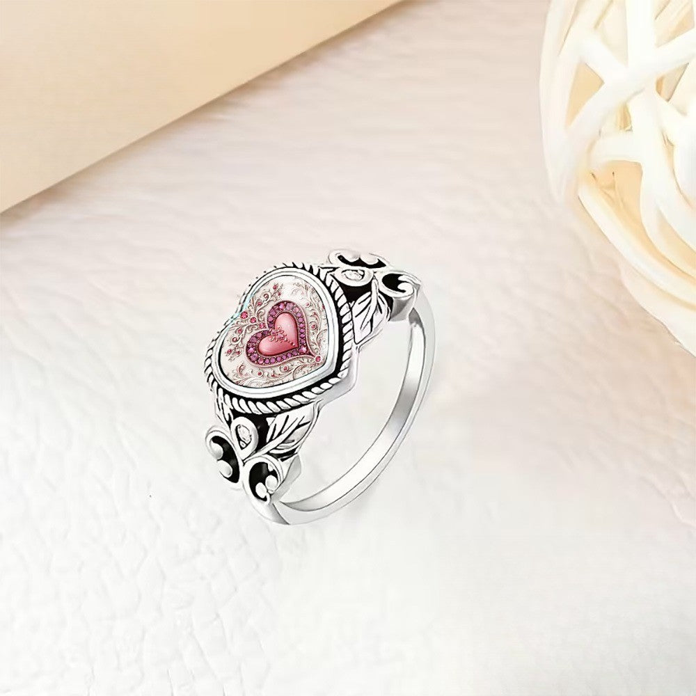 Pink Heart Scrollwork Statement Ring