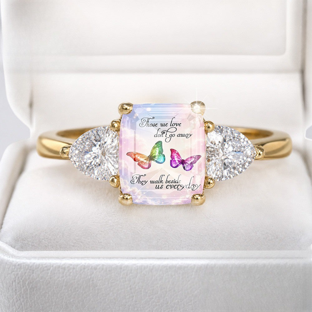 Rainbow Butterfly Three-Stone Ring