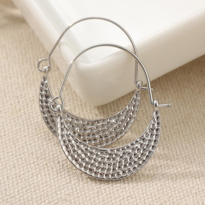 Hammered Crescent Hoop Earrings