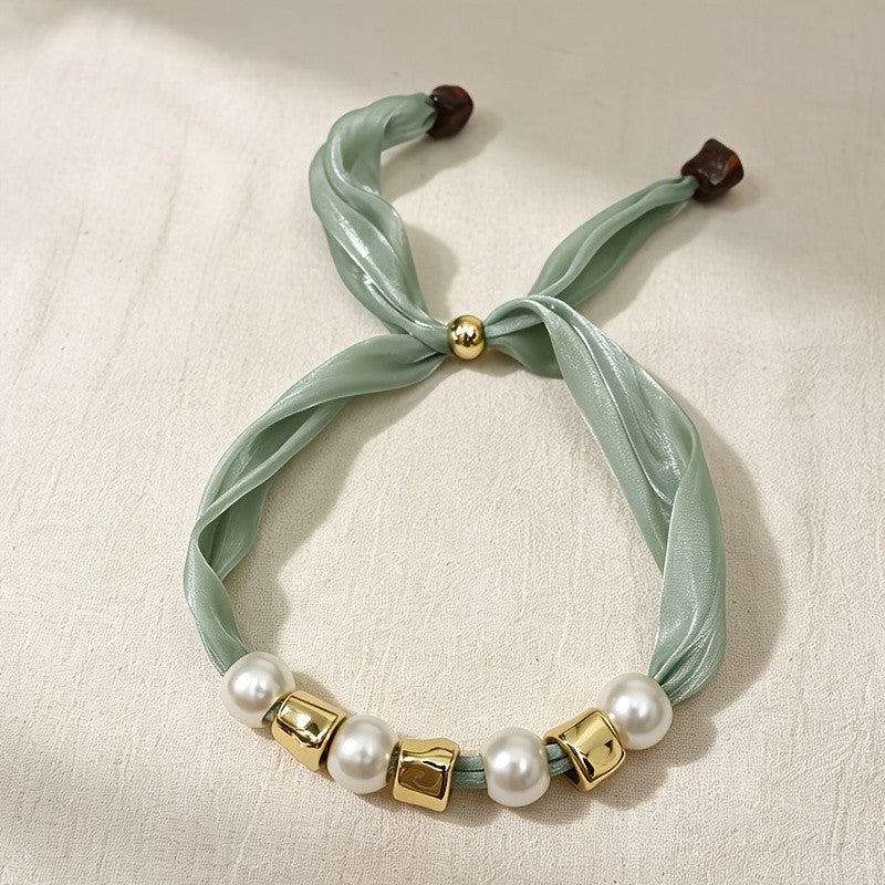 Black Ribbon Pearl Tie Necklace