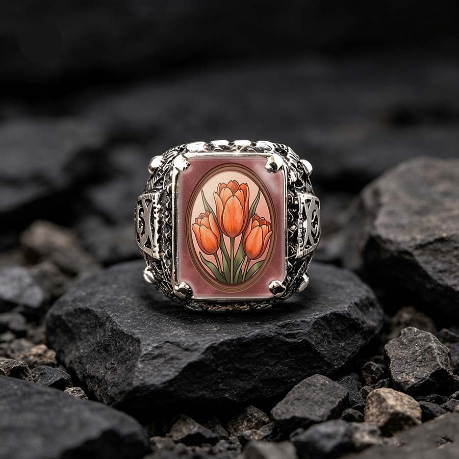 Tulip Floral Square Ring