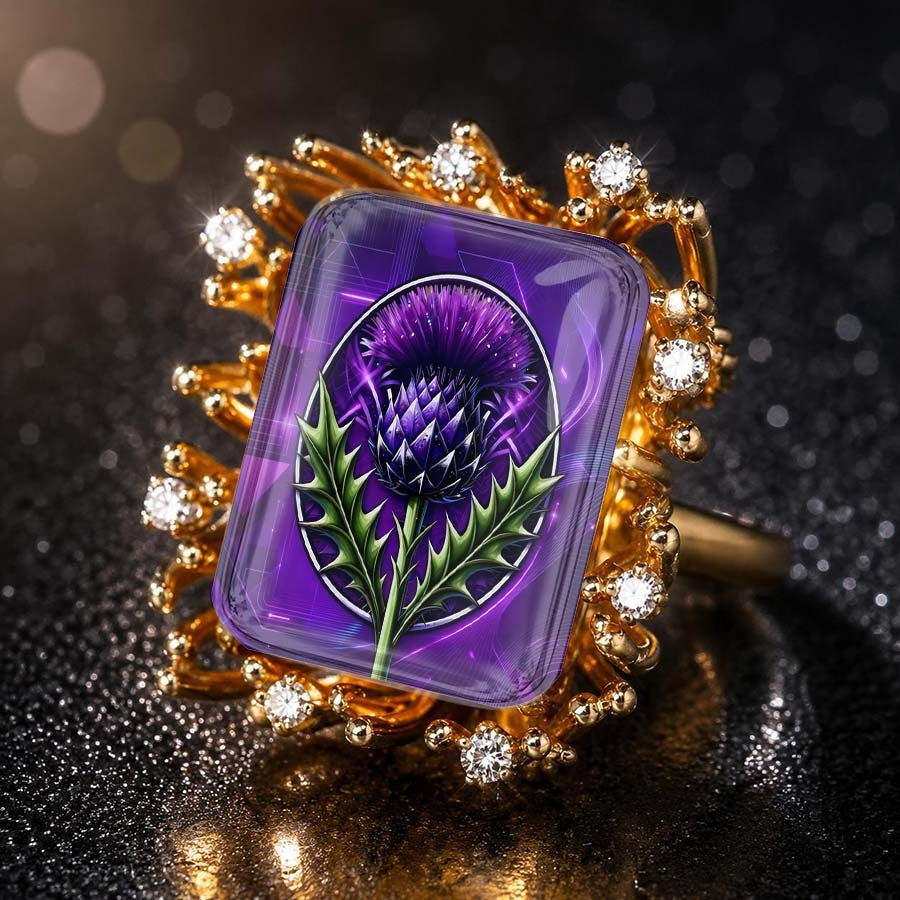 Purple Thistle Statement Ring