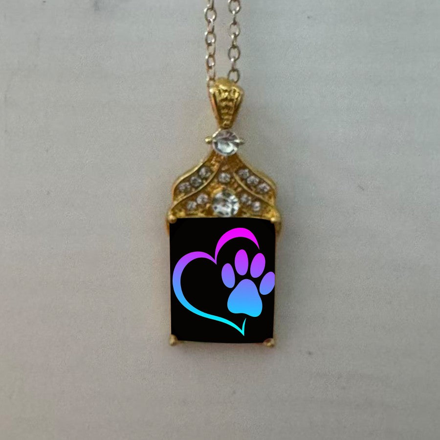 Ornate Crystal Paw Pendant Necklace