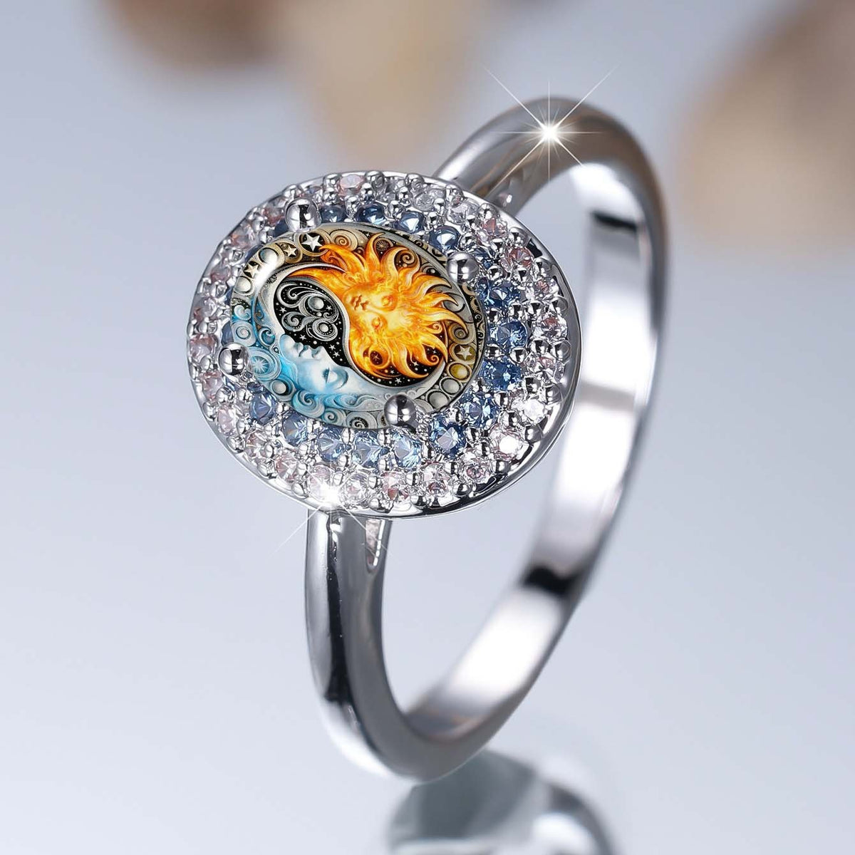 Sun & Moon Crystal Oval Ring
