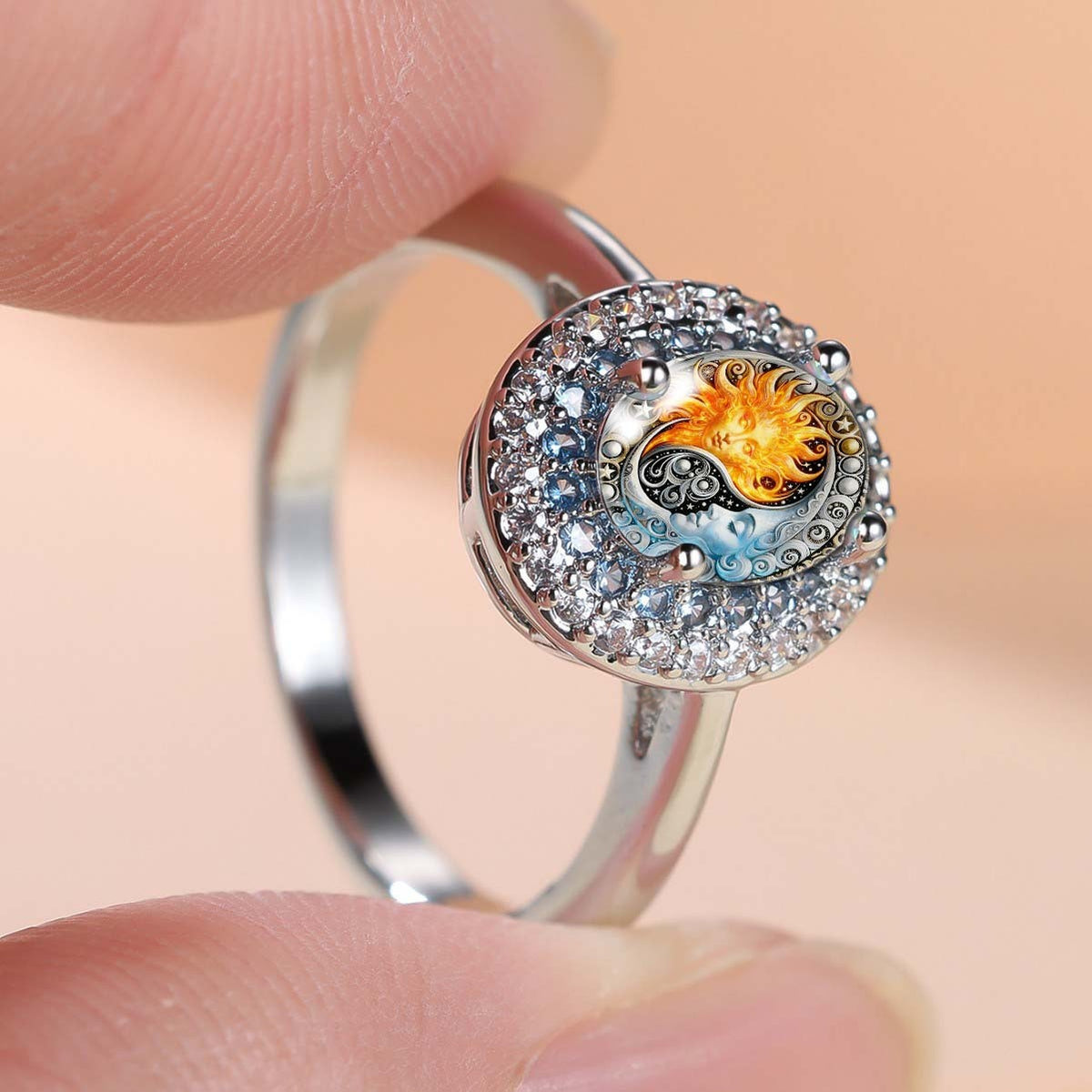 Sun & Moon Crystal Oval Ring